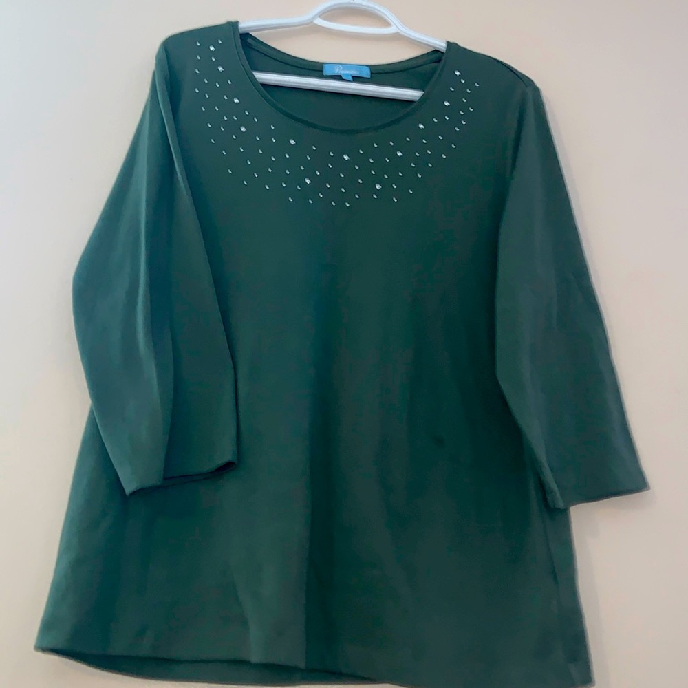 Women’s Penmans Military Green With Studded Collar Top Size XL - *Small Defect
